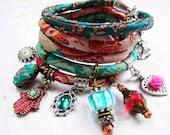 Bombay Bazaar green and red Silk brocade wrap  bracelet