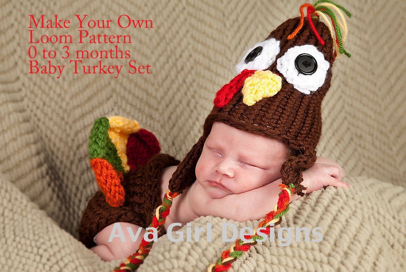 Baby turkey hat diaper cover knifty knitter loom pattern 0 to 3 months