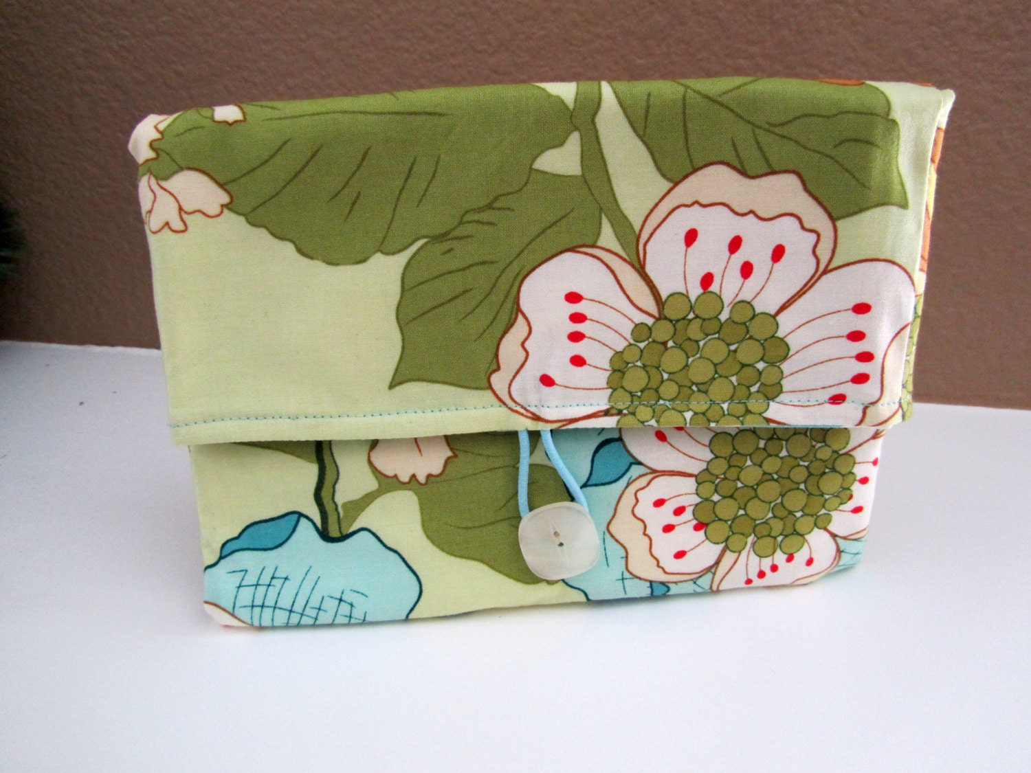 Button Clutch- Floral with Chevron Stripe Lining