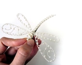 White Wedding Hair Piece - Large Pearl Dragonfly - Clip, Pin, Bouquet decoration, Brooch