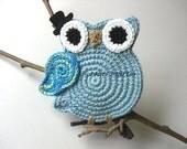 Crochet Coasters Owl Valentine Blue Sky Spring Decor Nursery Decoration Gift Teachers Tea Shabby Chic Country 1 Piece