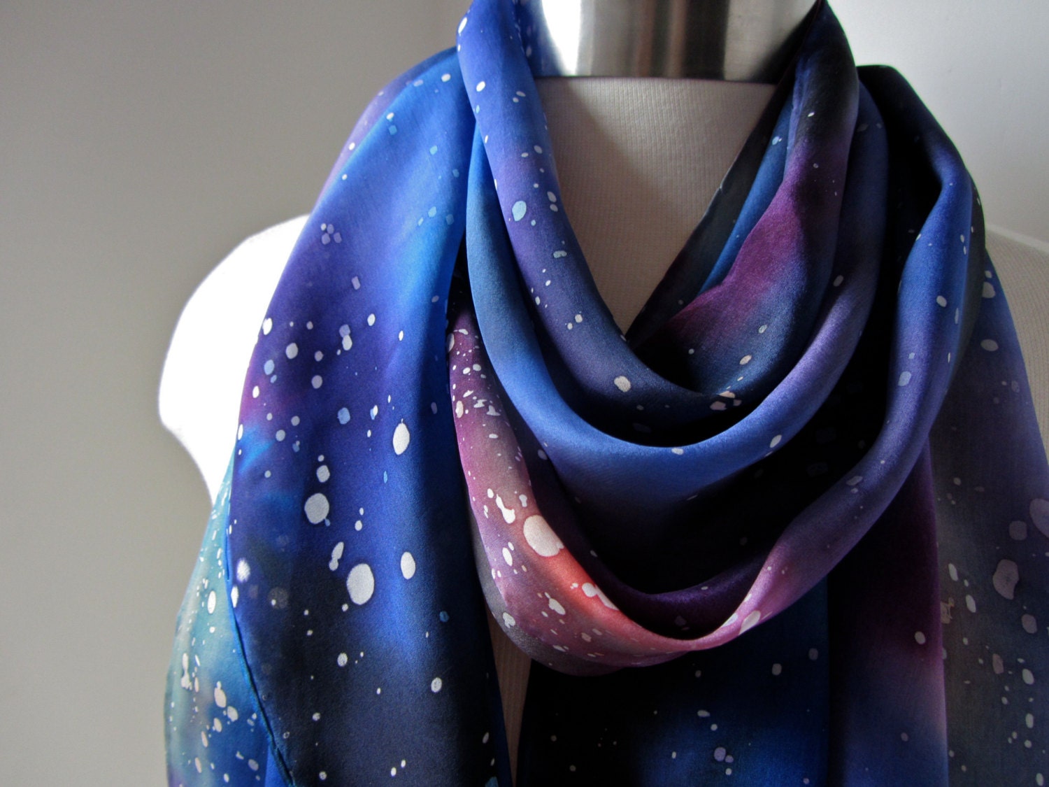 Silk Scarf, Hand Painted - Multicolored Galaxy Scarf v. II - One-of-a-Kind Wearable Art - Made to order