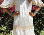 Sexy Hippie Vintage Bohemian Hand Embroidered Mexican Blouse Crochet gauzy Cotton