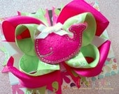 Embroidered Whale Boutique Style Hair Bow Hot Pink Lime Green Glitter Anchors