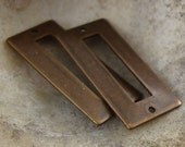 Vintaj Natural Brass 14mm x 34mm Rectangle Name Blank Plate, For Stamping - 2 pcs.