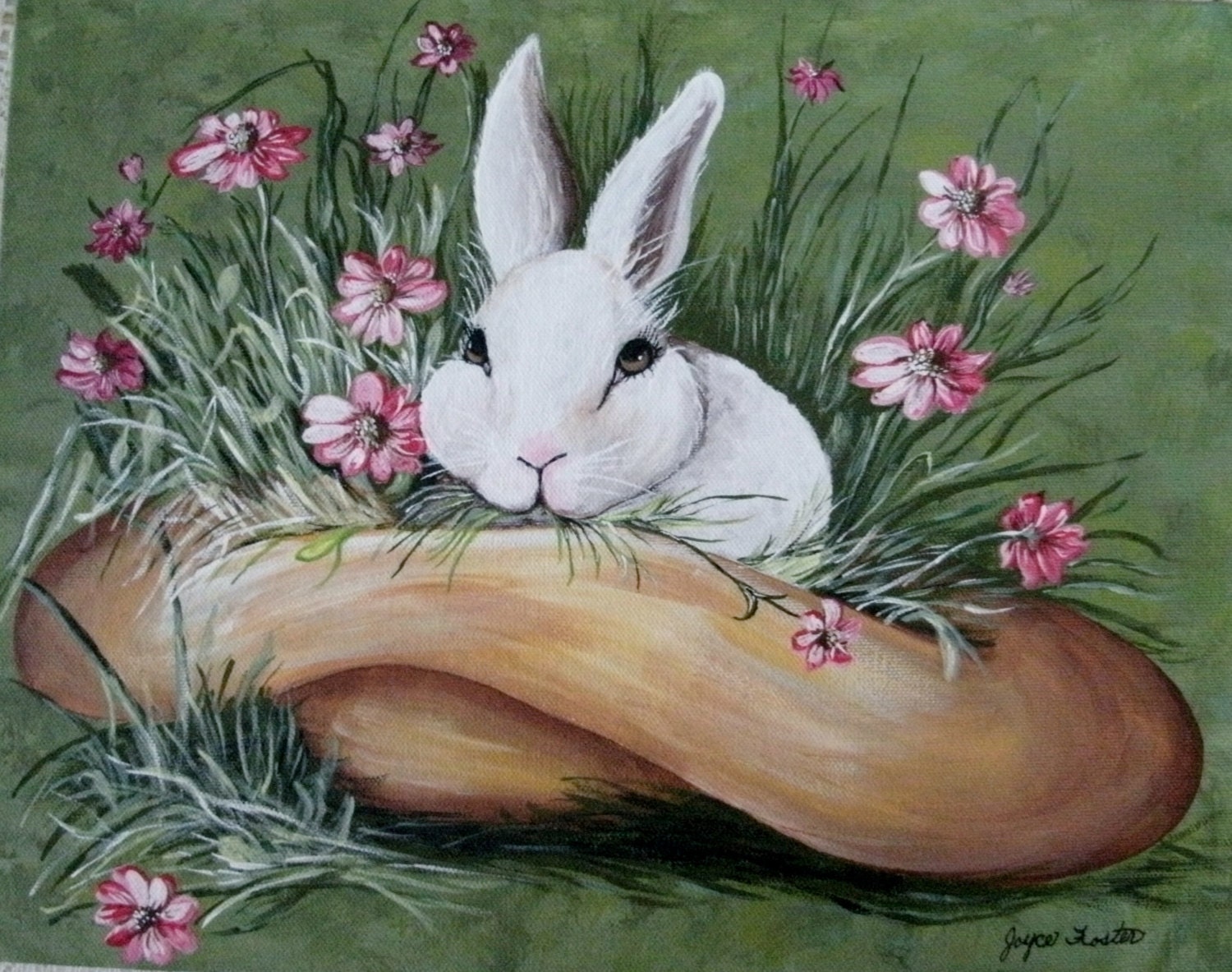 Spring Bunny Painting, original fine art acrylic realism victorian animal rabbit landscape cottage chic garden spring woodland home decor