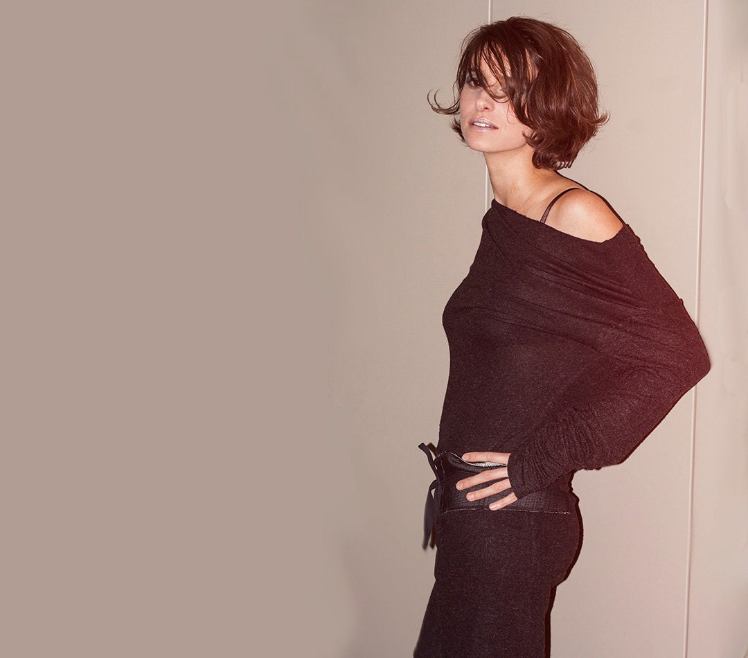 Candy Cowl long sleeve dress in angora wool knit
