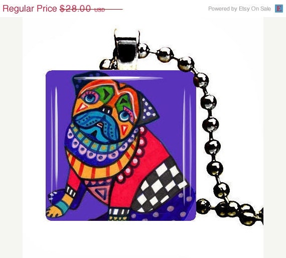50 OFF SALE - Pug Pendant Necklace Pugs Charm Necklace Dog Tag Jewelry Silver Glass Christmas Gift abstract - Wedding Gifts