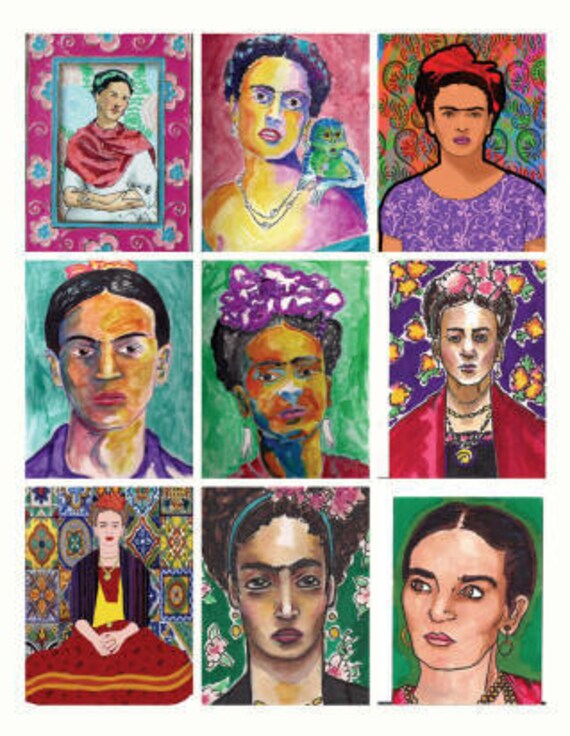 Mexican Folk Art - ACEO Art Cards - Set of 9 ACEO PRINTS - Frida Kahlo Mexican Folk Art