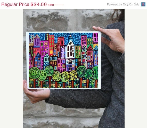 50%  OFF SALE - New York Skyline - Central Park Art Poster signed print of painting - Wedding Gifts