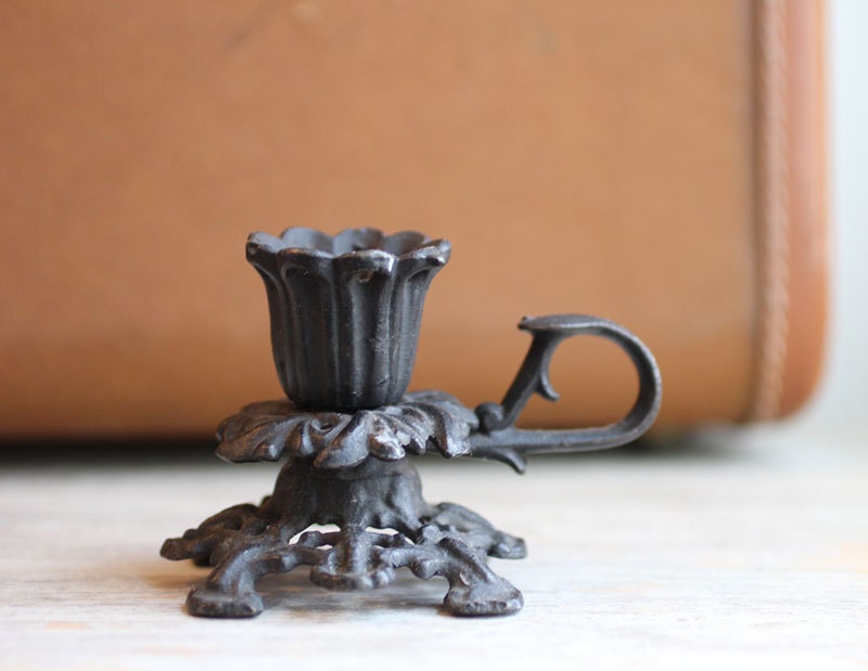Wrought Iron Candlestick Holder, Small, ornate, black, gothic,