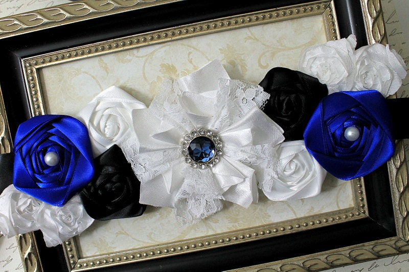 Maternity Sash - Baby Boy, Royal Blue, Black, White, Bridal Sash, Belt, Headband, Wedding -  Photo Prop