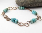 Turquoise Jasper Bracelet. Wire Wrapped Oxidized Copper. Blue Green Gemstone Bracelet. Infinity Bracelet.
