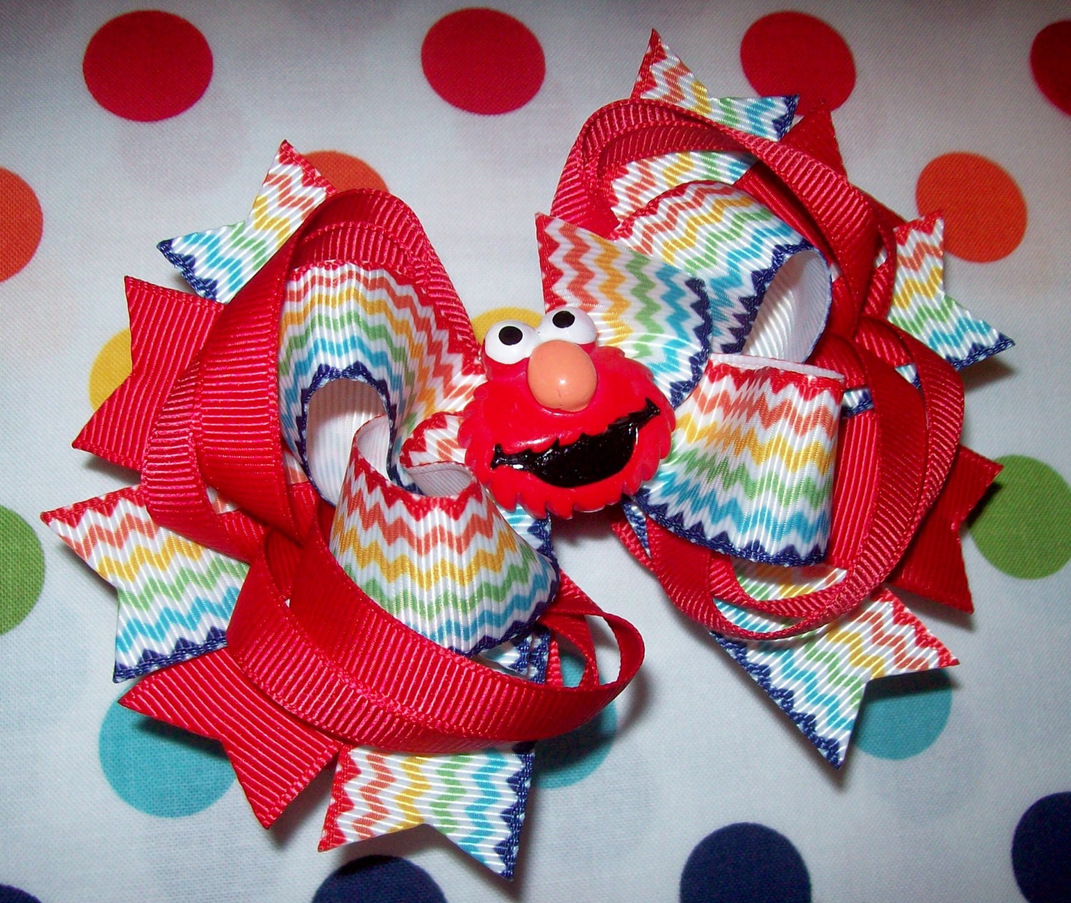 Elmo Hair Bow Chevron Zig Zag Primary Rainbow Perfect for Birthday