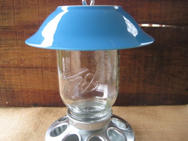 Rustic Mason Jar Bird Feeder OOAK Vintage Upcycled Repurposed Dinnerware Cottage Chic Rustic Chic