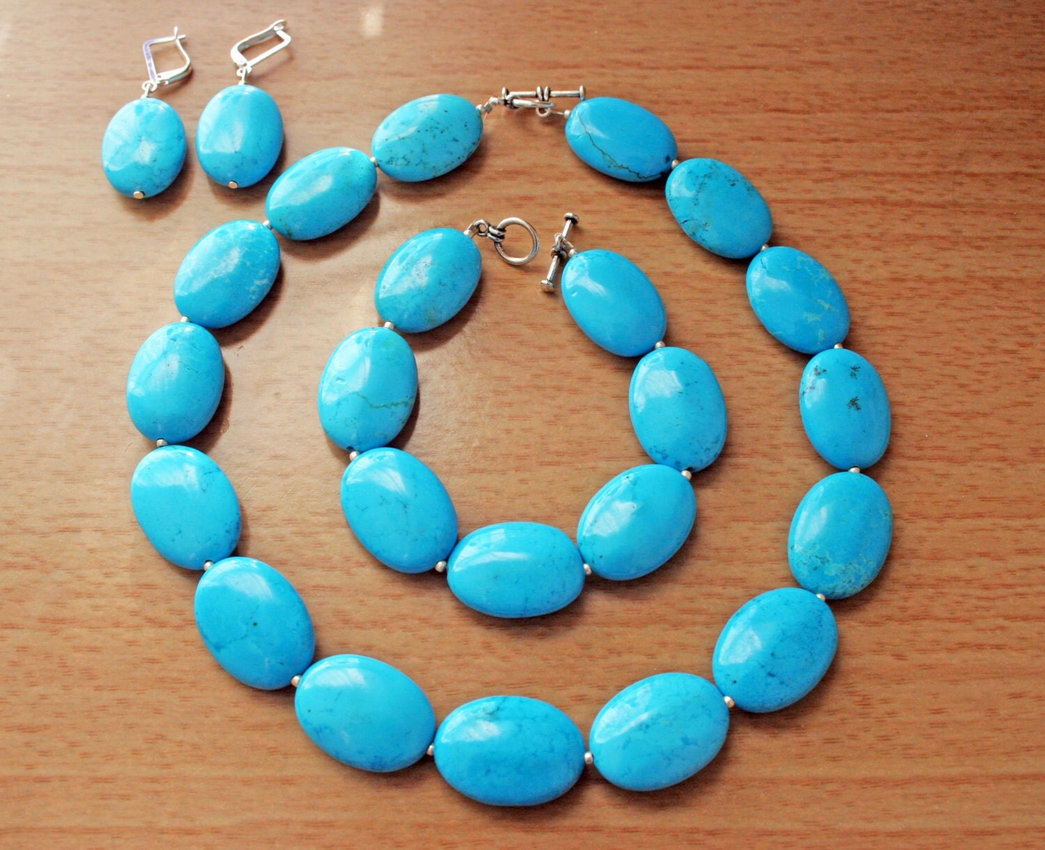 TURQUOISE Necklace stone blue silver christmas western metal boho teal birthday for her earrings bracelet beaded stone oval strand