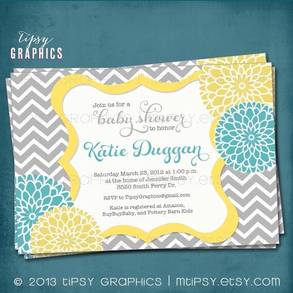 Spa Pom Pom. Chevron Mums Baby / Bridal Shower Invite by Tipsy Graphics. Any colors and text. Il_570xn