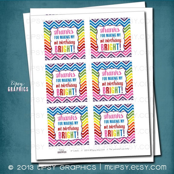 Rainbow Chevron Birthday Party Favor Tags. By Tipsy Graphics. Thanks for Making My Birthday Bright Il_570xn