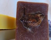 Chocolate Macaroon Soap Adorned by a Garden Wren
