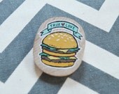 Brooch Handpainted Wood - Burger Love