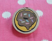 Donut Brooch Handpainted Wood Vanilla & Chocolate