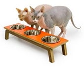 Mid Century Modern Pet Feeder with TRIPLE stainless bowls - SIX Colors