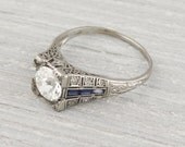 Vintage .97 Carat Diamond and Sapphire Engagement Ring