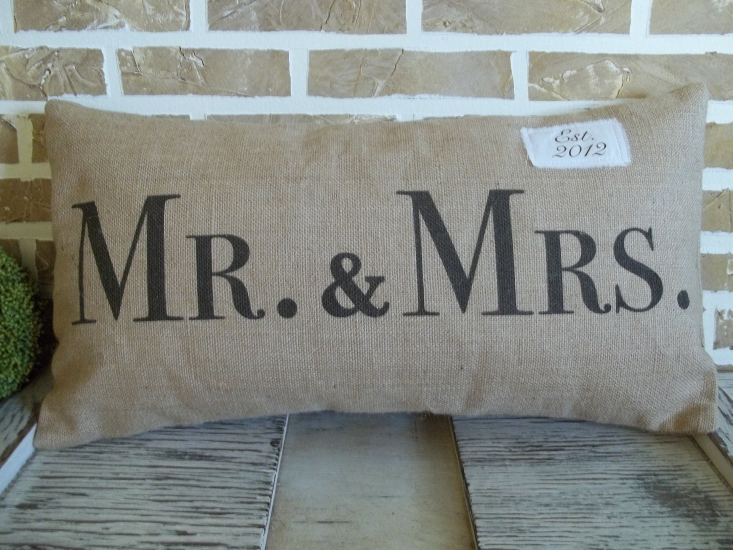 Mr. & Mrs. Burlap Pillow - with Est. Date