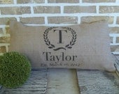 Monogrammed - Wedding - Anniversary -Burlap - with Established Date -  Pillow