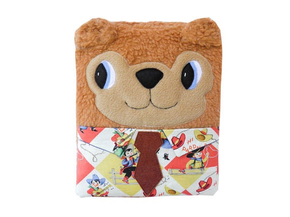 Ipad case / sleeve camel bear "working boy" - in fluffy fleece