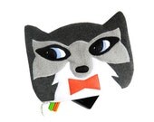 8inch anthracite wolf zipper pouch with a bowtie -  in fleece