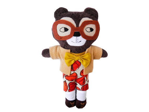 Barnabé the retro bear plush softoy with brown glasses