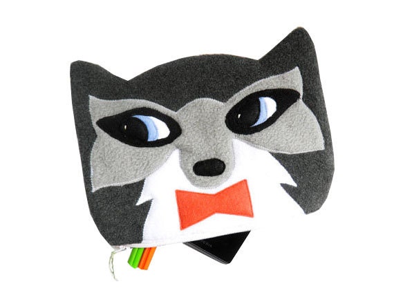 8inch anthracite wolf zipper pouch with a bowtie -  in fleece