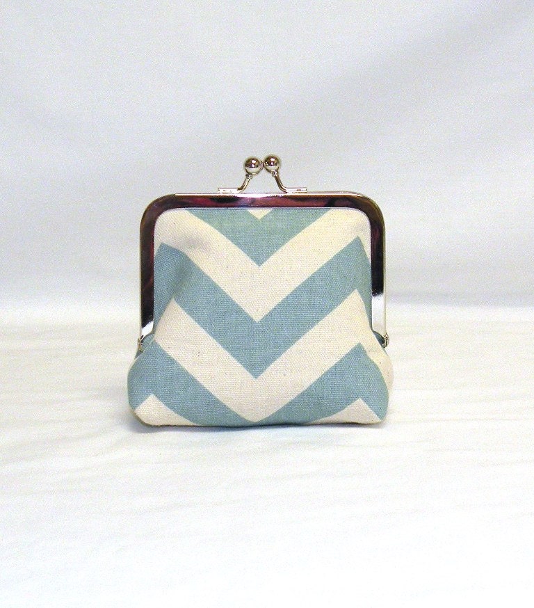 Palm Clutch/Make Up Bag in an unbleached canvas in aqua and natural/cream