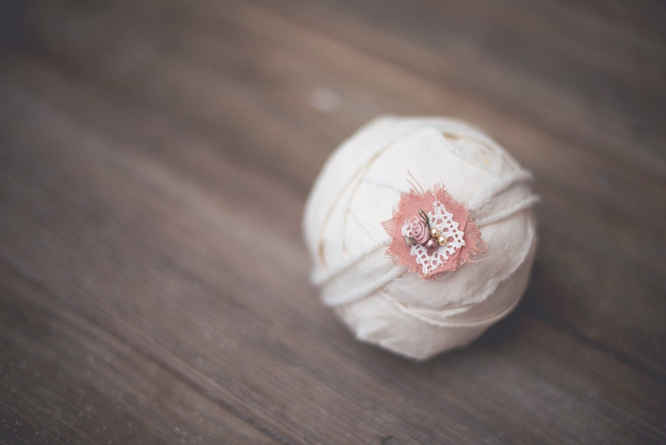 Cream and Pink Toffee stretch Headband