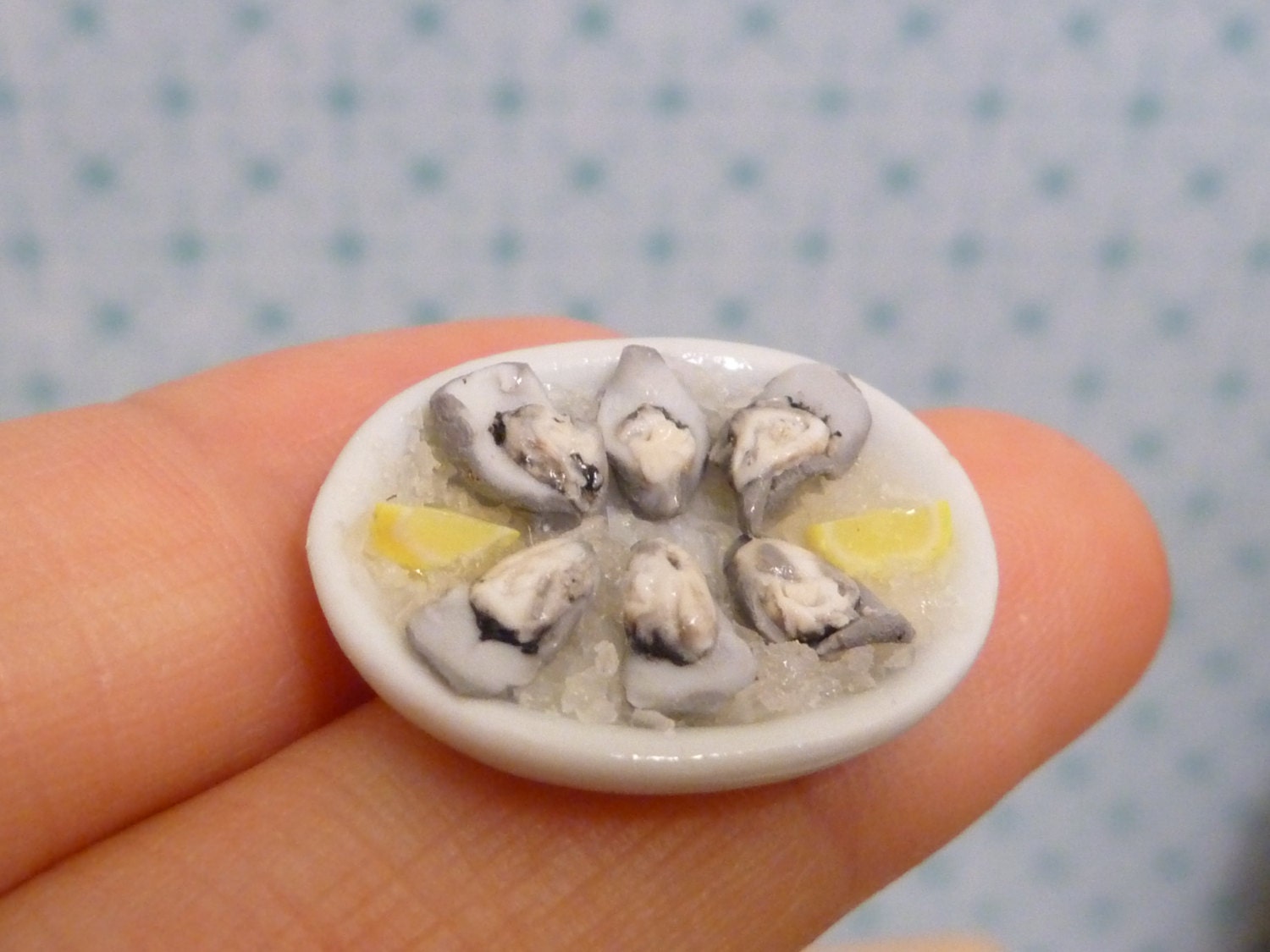 Miniature Dollhouse Oysters with lemon wedges