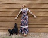 Vintage 70's BLACK FLORAL PRAIRIE Maxi Dress