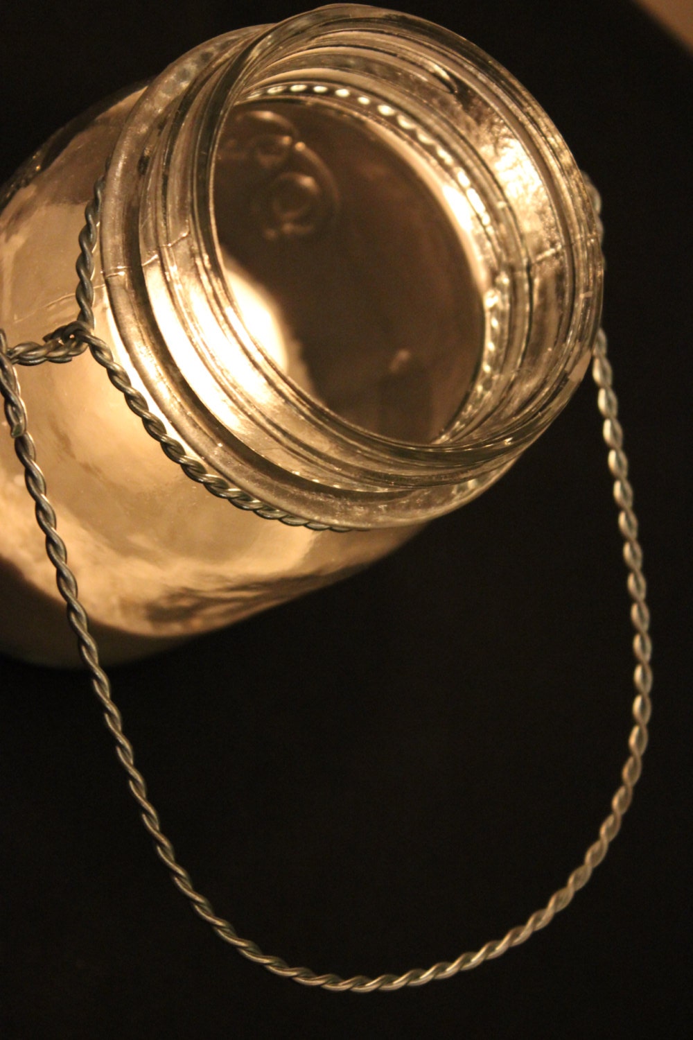 Set of 12 CLEAR HANGING MASON Jars Jar Lanterns Glass Lantern Wire Hanger Rustic Vintage Wedding Candle Holder