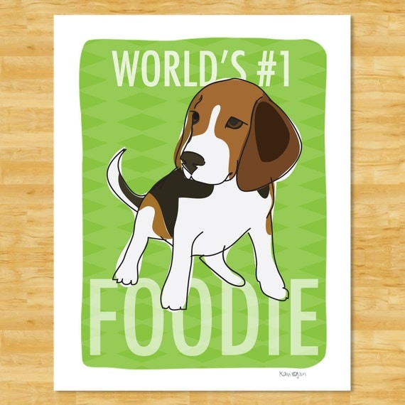 Beagle Print 8x10 Modern Dog Art - World's Number One Foodie