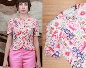 Vintage 80s Floral Print Jacket/Top Small