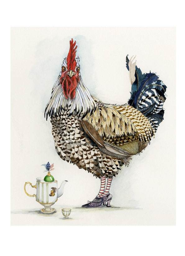 Print Giclee print Chicken with Teapot 8x11