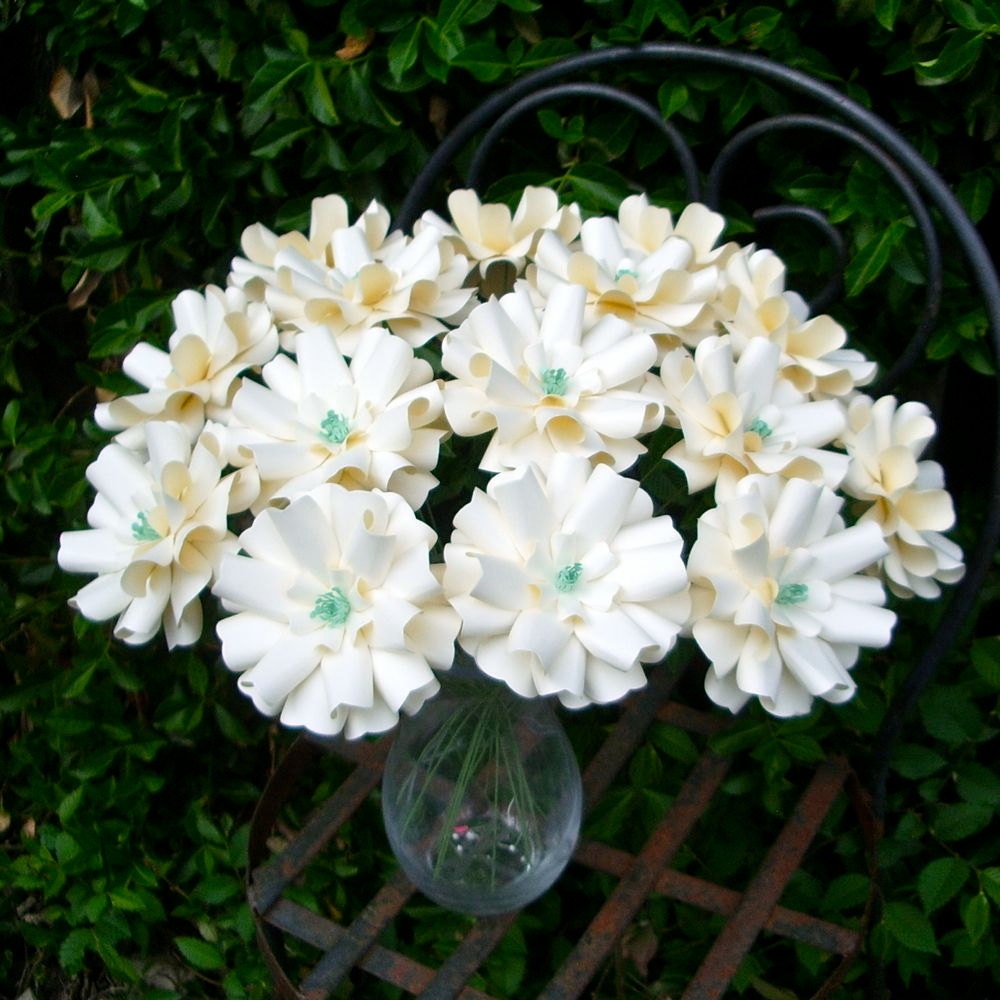 The  Handmade Paper Flower - Portulaca  Grande - set of 15 flowers -   Ivory - Stems Included -  Custom order available