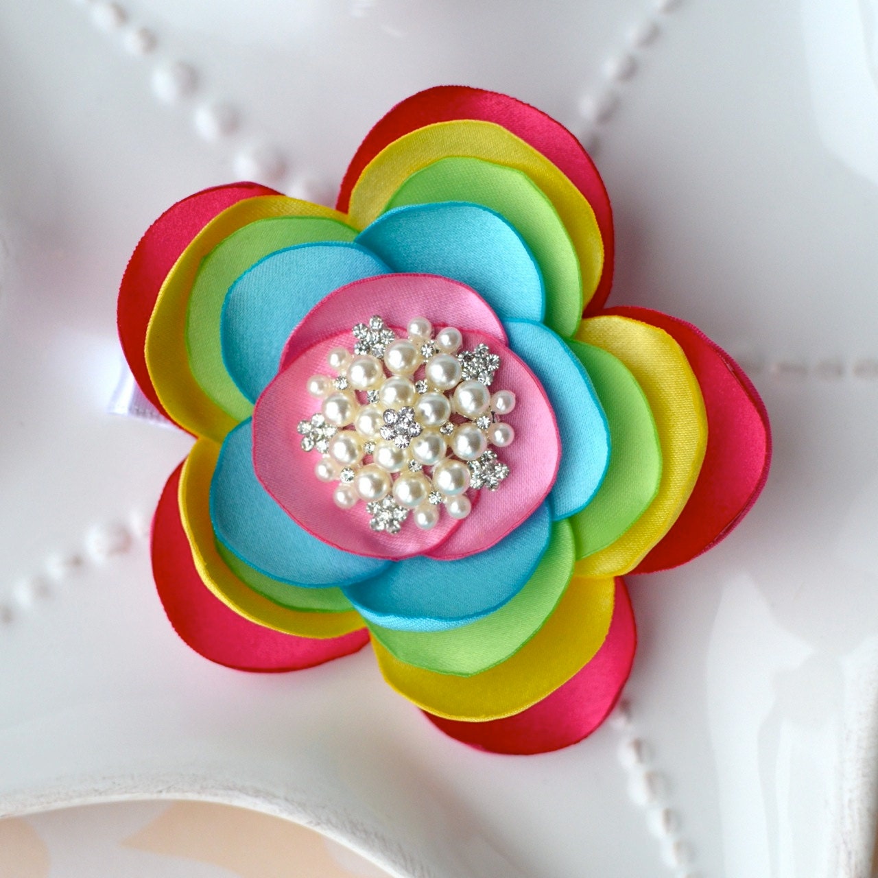 Rainbow Daisy Flower Hair Clip- Bright Spring or Easter Flower for Girls