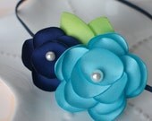 Navy Blue and Aqua Flower Headband