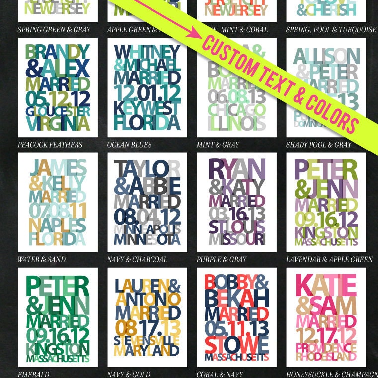 Personalized Wedding Gift  -Name & Wedding Date - 11x14
