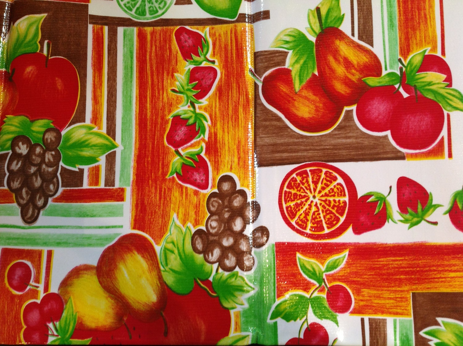 55" Round Fruitopia Brown Oilcloth Tablecloth
