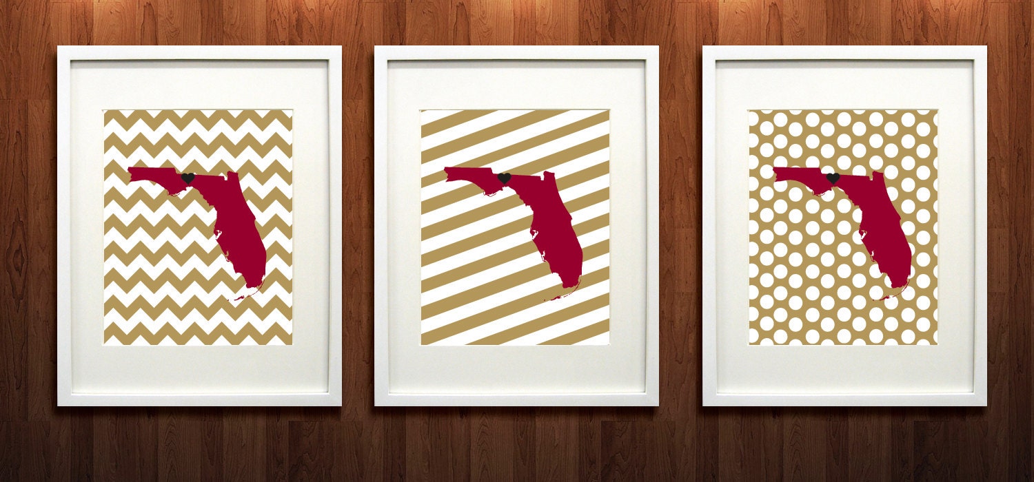 Florida State University Set of Three Giclée Prints - 8x10 -  Go Seminoles
