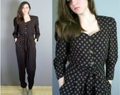 Vintage 80s Black Patterned Jumpsuit