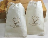 50 Custom Wedding Favor Bags - Cute Lovebirds, Bride and Groom Names and Date - Organic Muslin Cotton - 3x5 - You choose ink color