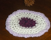 Miniature  Doll House Crocheted mini Oval Rug in snowy white, orched and sprakle lavender. OOAK